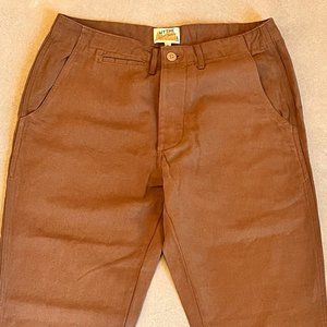Wythe New York Flat Front Cotton Linen Twill Chino in Churro Brown Size 30